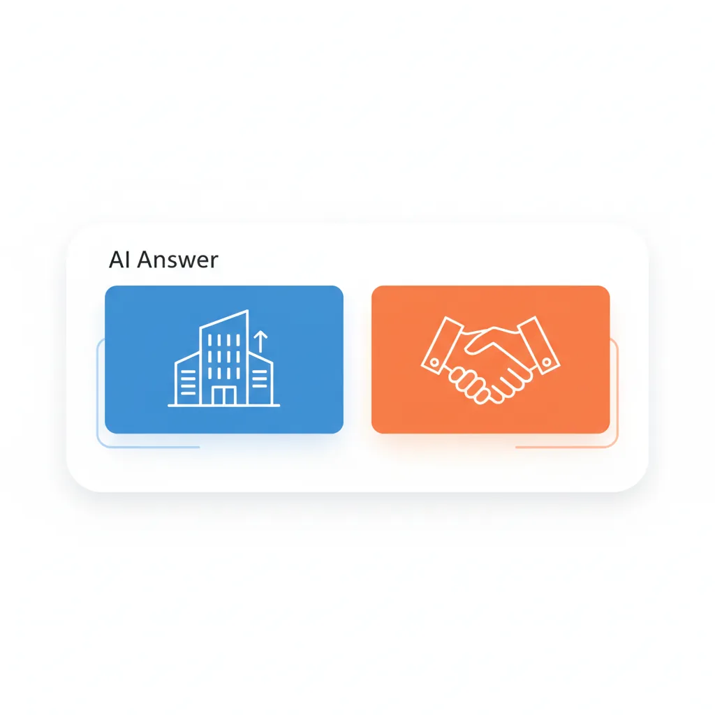 B2B 기업 정보가 AI 검색 답변에 출처로 인용되는 B2B AI 마케팅 개념 시각화